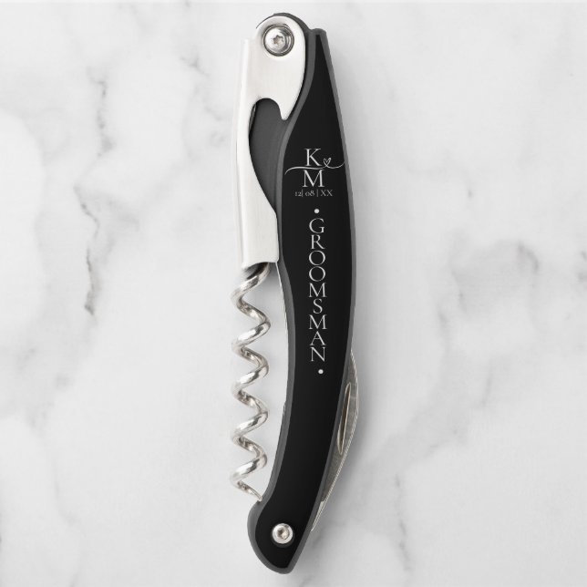 Tire-bouchon Love Calligraphy Initiales Heart Groomsman ID940 (Devant)