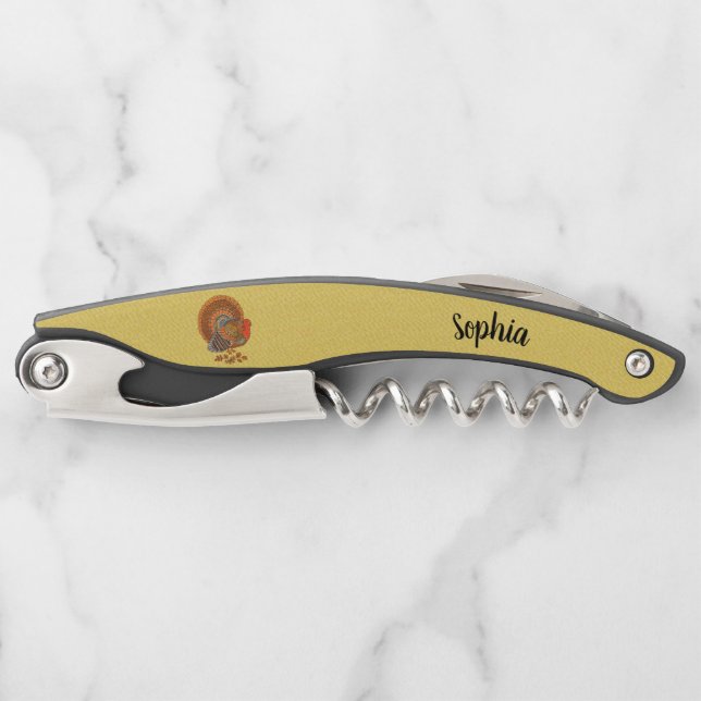 Tire-bouchon Male Turquie Plumes colorées Feuille Jaune doré (Devant)