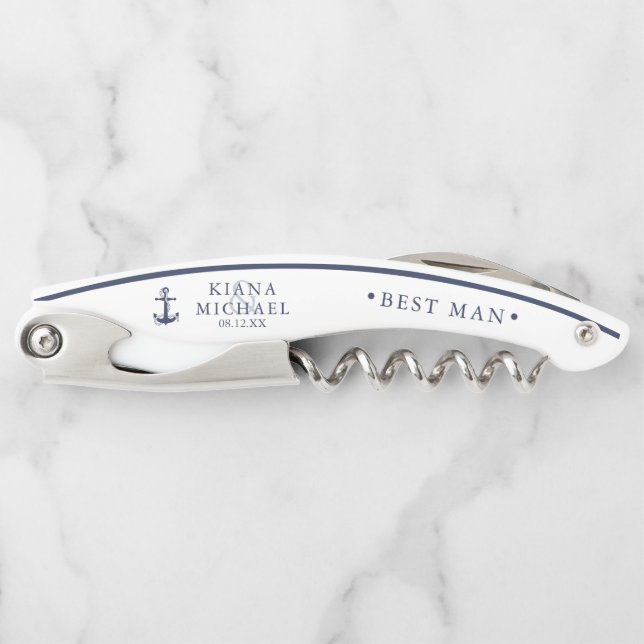 Tire-bouchon Mariage Ancre Blue Wave Best Man Bl/Wht ID836 (Devant)
