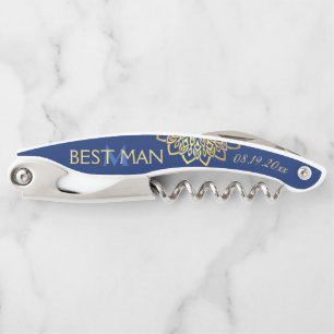 Tire-bouchon Mariage Monogramme Navy Blue Gold