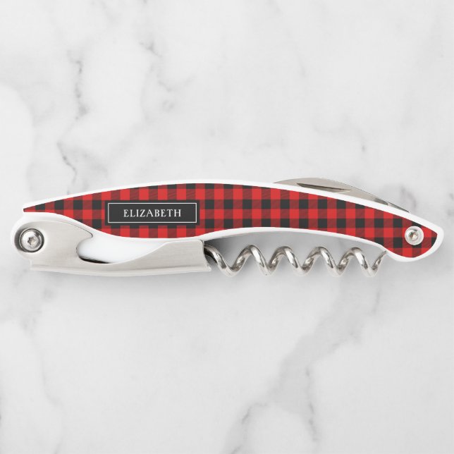 Tire-bouchon Moderne Agritourisme Buffalo Plaid Monogramme (Devant)