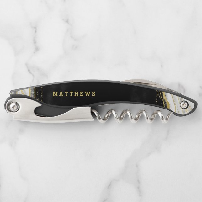 Tire-bouchon Monogramme Mariage noir blanc et or (Devant)