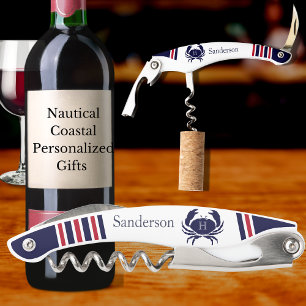 Tire-bouchon Monogramme Marine Rouge Bleu Crabe Blanc Nautique