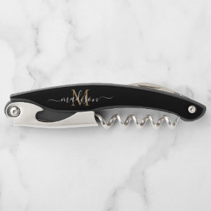 Tire-bouchon Monogramme moderne Black Gold Elegant Nom de scrip