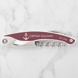 Tire-bouchon Monogramme personnalisé Burgundy Crimson Capitaine