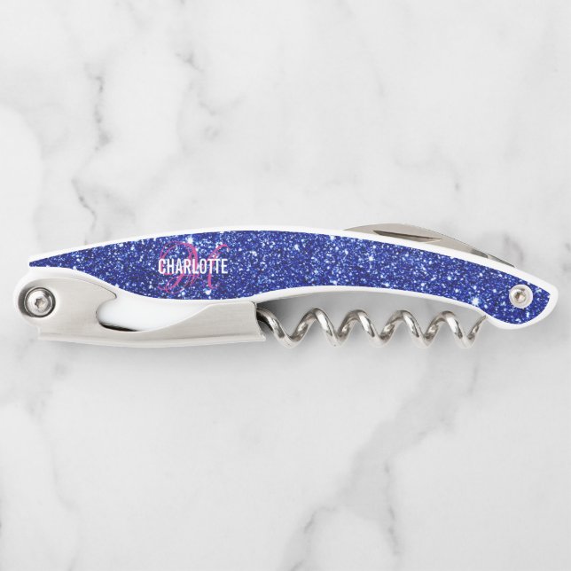 Tire-bouchon Monogramme rose parties scintillant moderne nom se (Devant)