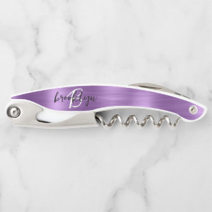 Tire-bouchon Monogramme Script Métal Brossé Faux Violet