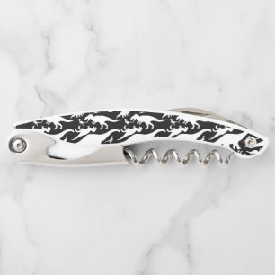 Tire-bouchon Motif de dinosaures noir et blanc