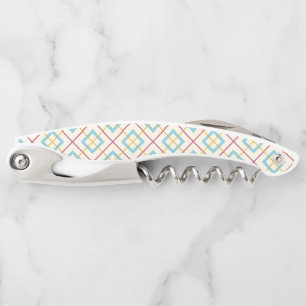 Tire-bouchon Motif diamant géométrique rose et bleu pastel