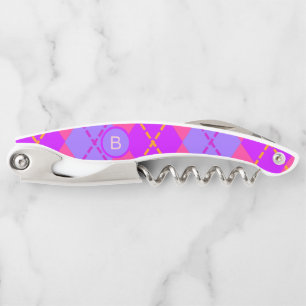 Tire-bouchon Motif monogramme argyle rose et bleu vif