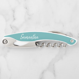 Tire-bouchon Nom de style moderne blanc turquoise sarcelle