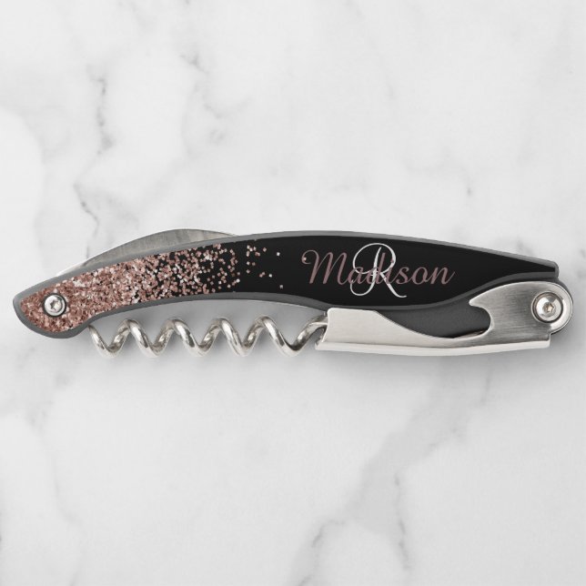 Tire-bouchon Ombre Rose Gold Monogramme Pailleté Élégant (Dos)
