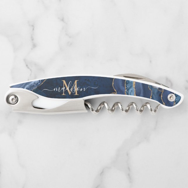Tire-bouchon Parties scintillant d'or bleu marine moderne Agate (Devant)