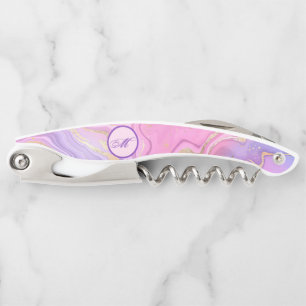 Tire-bouchon Parties scintillant en marbre rose violet or