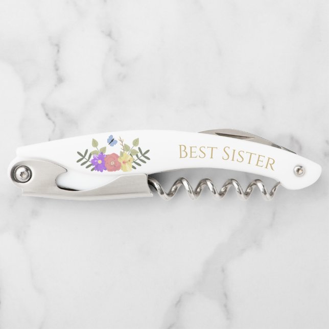 Tire-bouchon Plutôt Élégant Floral Personnalisé Best Soeur (Devant)