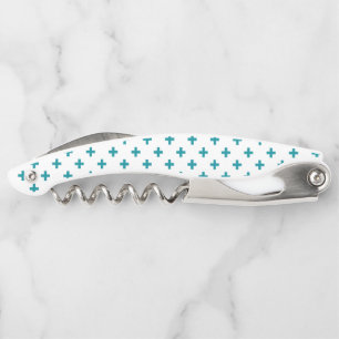 Tire-bouchon Polka turquoise croise sur blanc