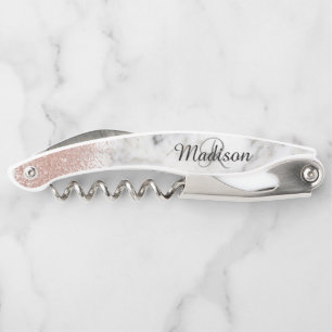 Tire-bouchon Rose en marbre or élégant Monogramme Parties scint