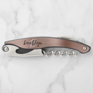 Tire-bouchon Rose Gold Faux brossé métal Monogramme Script