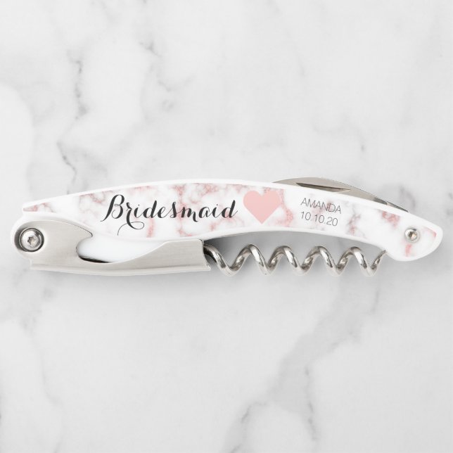 Tire-bouchon Rose Gold Marble Bride fête de mariage fille (Devant)