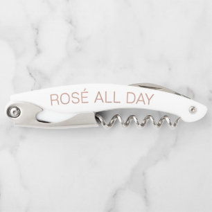 Tire-bouchon Rosé toute la journée   Trendy Faux Rose Gold Text