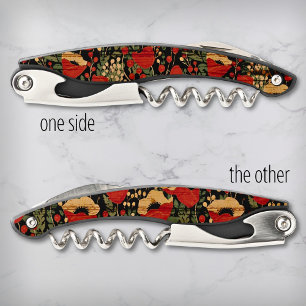 Tire-bouchon Rouge Rustique Poppy Floral pour Amoureux du Vin