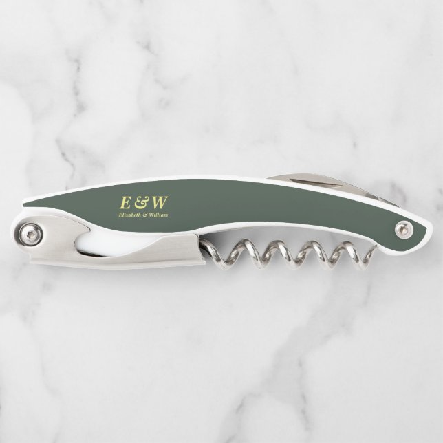 Tire-bouchon Royal Green Elegant Monogramme Mariage moderne (Devant)