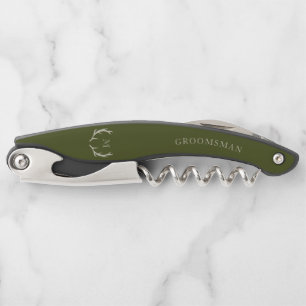 Tire-bouchon Rustic Army Green Antler Personnalisé Groomsmen Ca