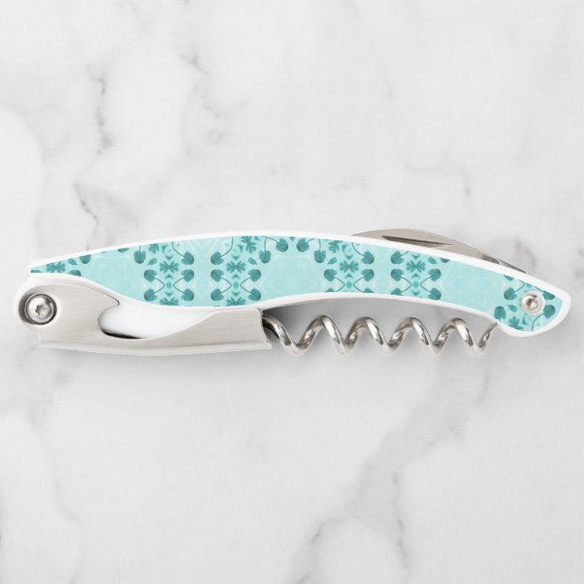 Tire-bouchon Turquoise Floral Abstrait (Devant)