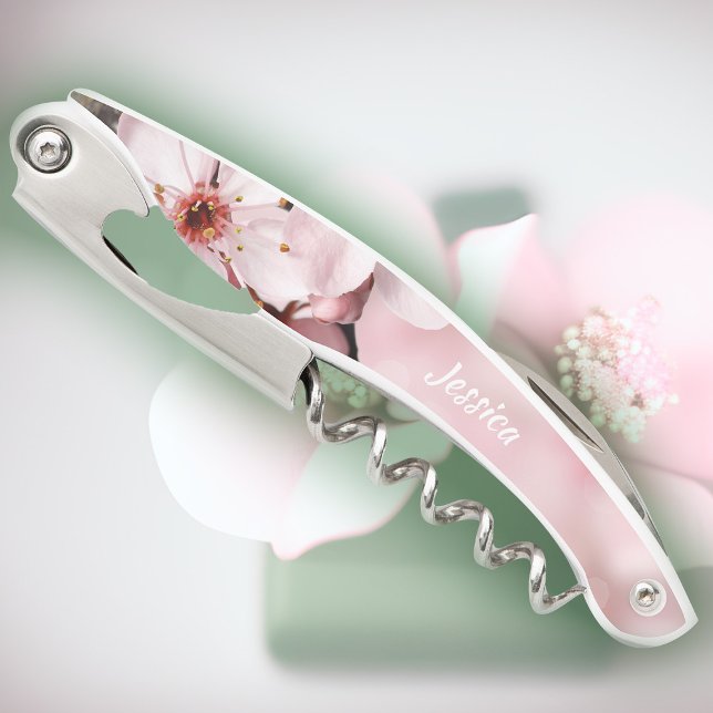 Tire-bouchon Vin nuptial rose Sakura Blossoms de demoiselle d'h (pink sakura blossoms personalized corkscrew bridesmaid's gift)