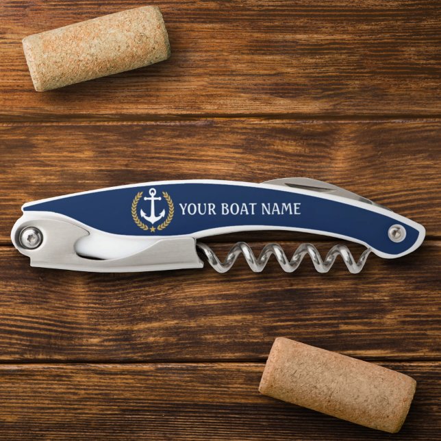 Tire-bouchon Votre nom de bateau Ancre Gold Style Laurel Blue (Créateur téléchargé)