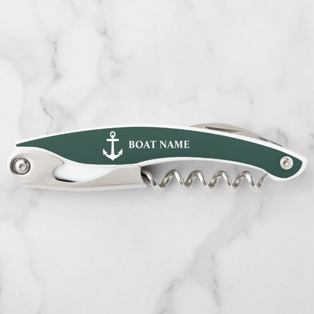 Tire-bouchon Votre nom de bateau Ancre nautique Sea Green (Devant)