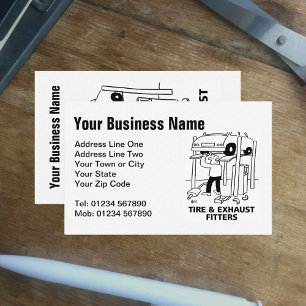 Tire & Exhaust Fitters Cartoon Business Card