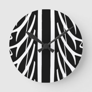Tire Pattern in Black and White Round Clock