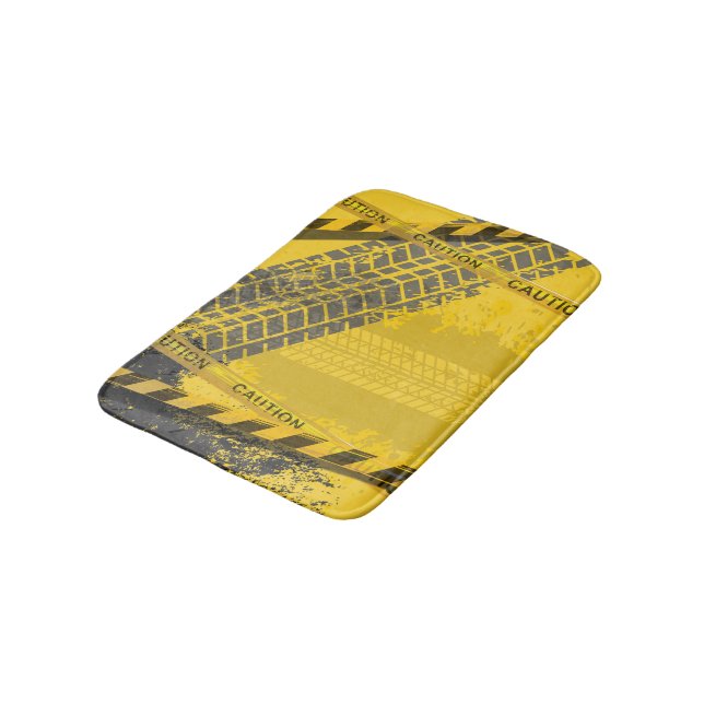 Tire track trace caution yellow background bath mat (Angled)