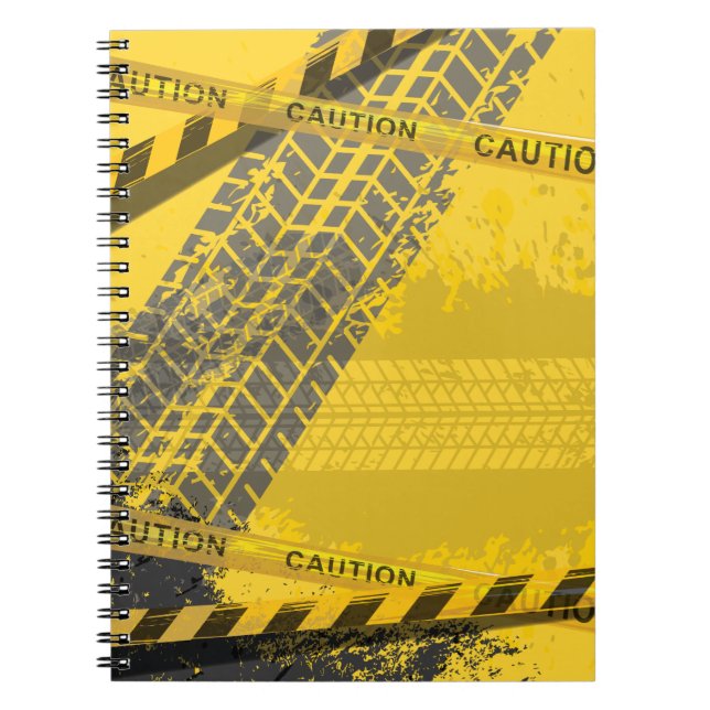 Tire track trace caution yellow black notebook (Front)