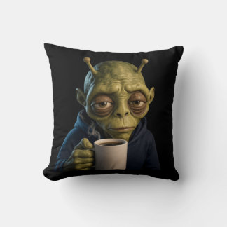 Tired Alien Morning Coffee Decorative Throw Pillow
