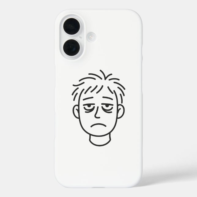 Tired Daily Mood Line Art iPhone 16 Case (Back)
