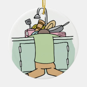Tired Dishwasher Man Ceramic Ornament