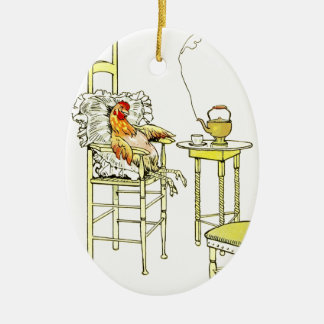 Tired Hen Having a Cuppa Ceramic Ornament