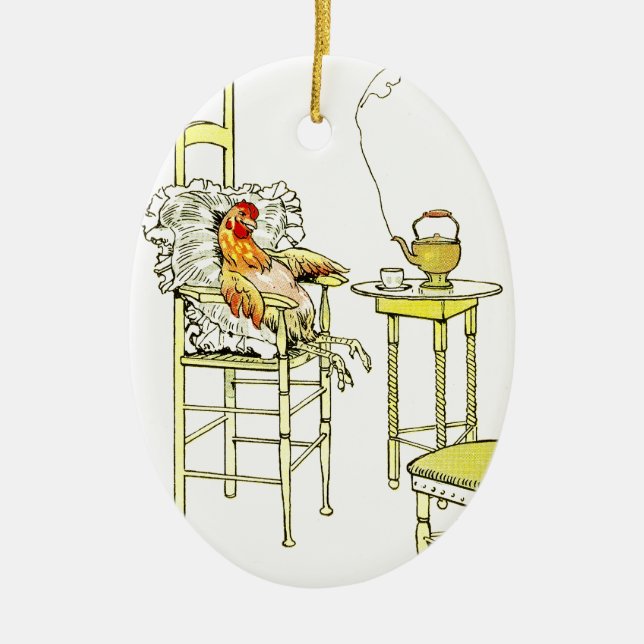 Tired Hen Having a Cuppa Ceramic Ornament (Front)