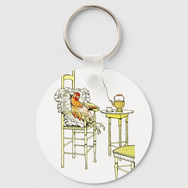 Tired Hen Having a Cuppa Keychain (Front)