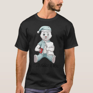 Tired Lazy Cat White The Struggle Is Real Getting T-Shirt
