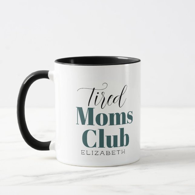 Tired moms club Calligraphy monogram coffee mug (Left)