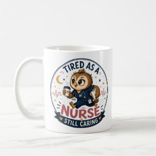 Tired Nurse Owl Cartoon Illustration  Coffee Mug