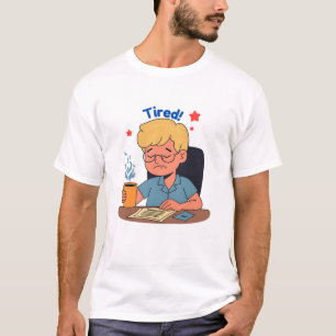 Tired Office Worker Cartoon – Funny Coffee & Work  T-Shirt