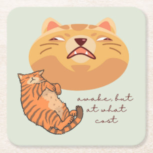Tired Orange Cat Square Paper Coaster