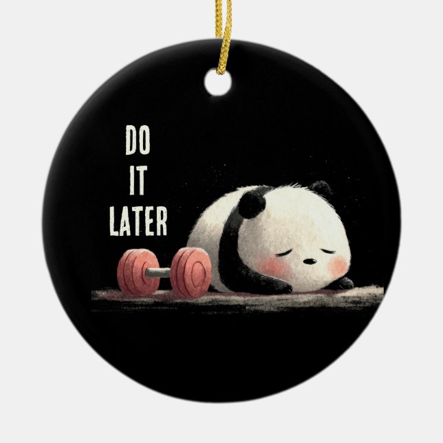 Tired Panda Gym – Cute Funny Workout Art Ceramic Ornament (Front)