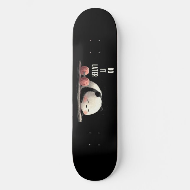 Tired Panda Gym – Cute Funny Workout Art Skateboard (Front)