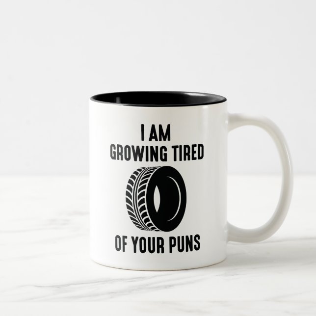 Tired Puns Two-Tone Coffee Mug (Right)