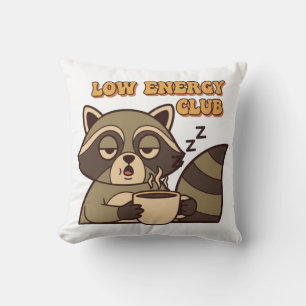 Tired Retro Raccoon Square Throw Pillow